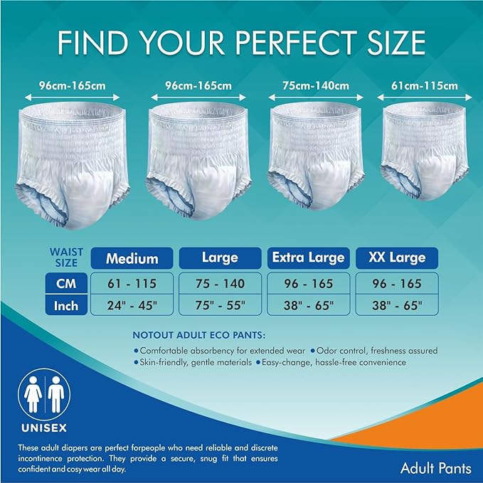 Adult Diaper Pants, Large Size, Waist (75-140cm), 12 Hrs Absorption, Unisex with Extra Soft, Odour Control, 10 Count (Pack of 1)
