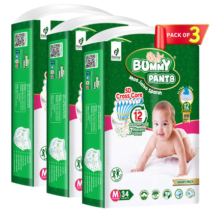 Kids Diaper in Medium size, 102 Count, 5D Core, Anti-Rash Layer, 12Hrs Protection, 7-12kg