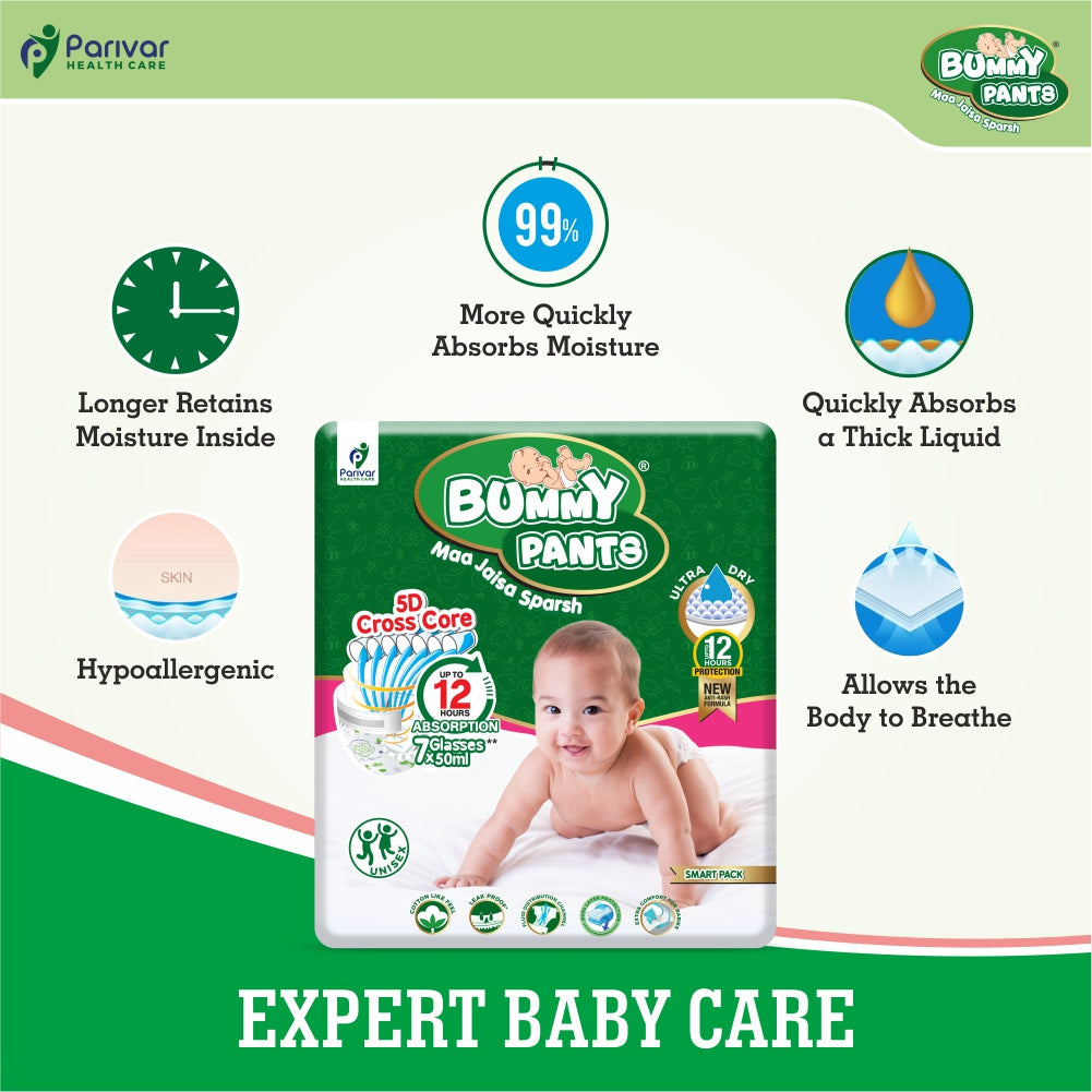Baby Diaper in Medium size, 108 Count, 5D Core, Anti-Rash Layer, 7-12kg